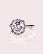 Cushion Halo Engagement Ring With Pave Setting Moissanite & Leb Diamond Ring