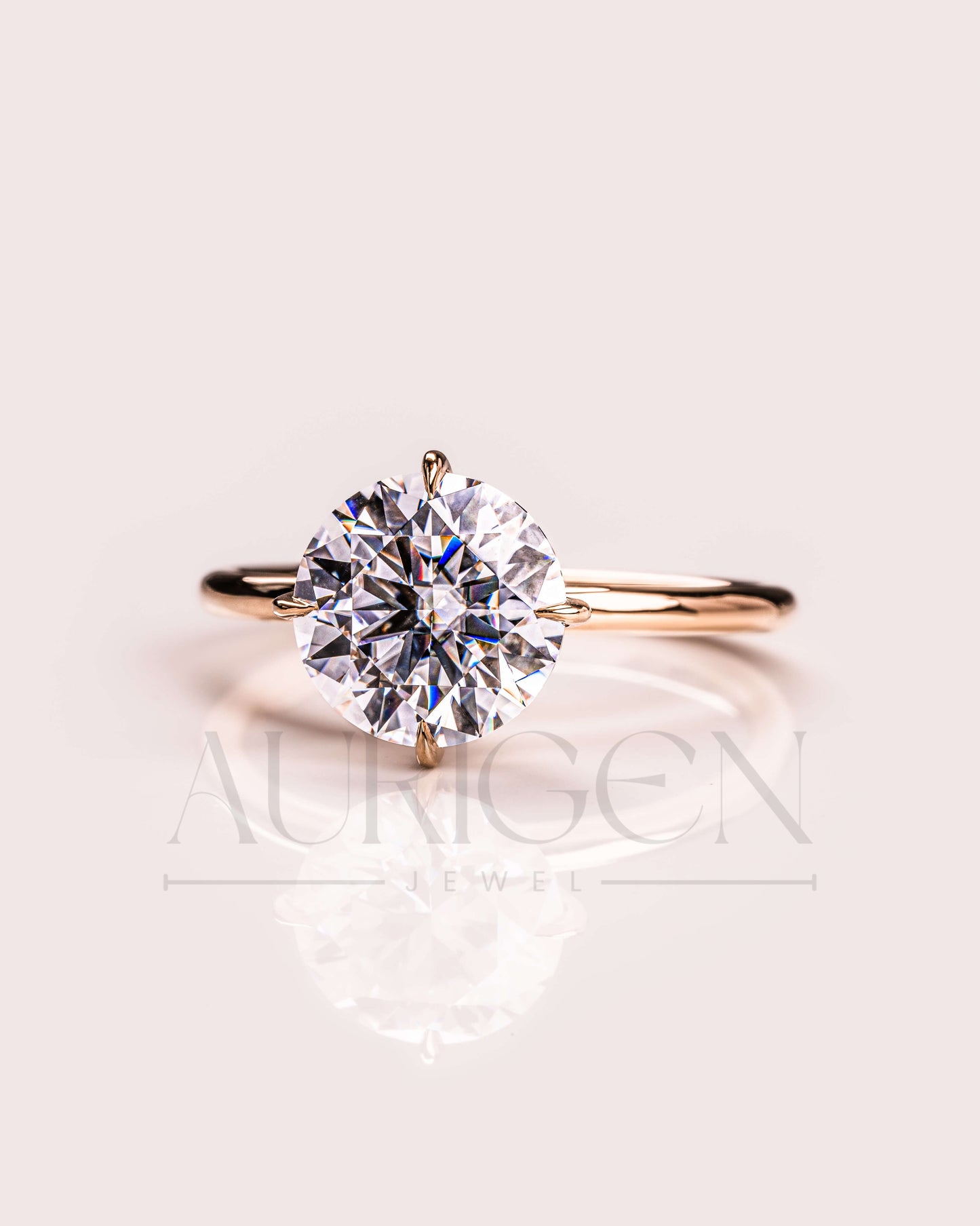 North-South-East-West Prong Round Moissanite and Leb Grown Diamond 14K Solid Gold Ring