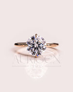 North-South-East-West Prong Round Moissanite and Leb Grown Diamond 14K Solid Gold Ring