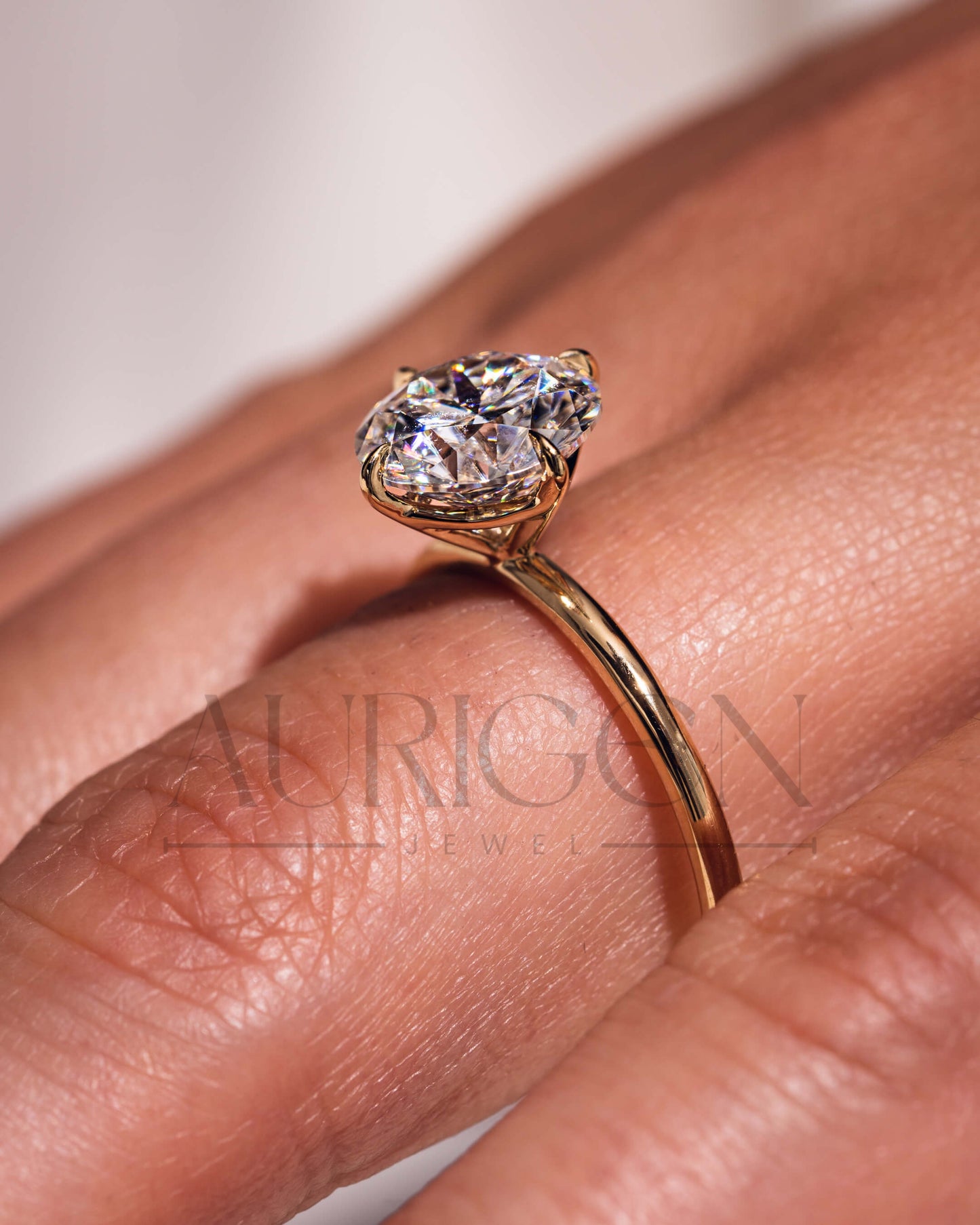 North-South-East-West Prong Round Moissanite and Leb Grown Diamond 14K Solid Gold Ring