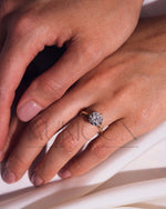 North-South-East-West Prong Round Moissanite and Leb Grown Diamond 14K Solid Gold Ring