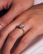North-South-East-West Prong Round Moissanite and Leb Grown Diamond 14K Solid Gold Ring