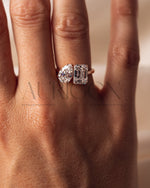 Unique Toi et Moi Engagement Ring with Pear & Emerald Moissanite and Leb 18K Rose Gold Ring