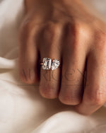 Unique Toi et Moi Engagement Ring with Pear & Emerald Moissanite and Leb 18K Rose Gold Ring