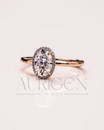Sparkling Oval Cut Moissanite and Lab Grown Diamond Halo Ring - 14K Solid Gold