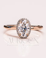 Sparkling Oval Cut Moissanite and Lab Grown Diamond Halo Ring - 14K Solid Gold