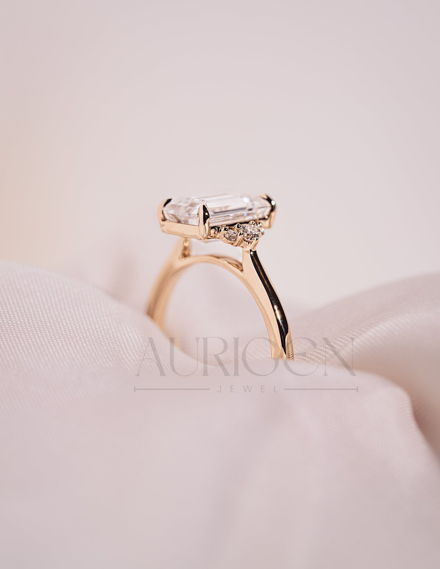 2.5 Ct Emerald Cut Moissanite Engagement Ring in 14K Solid Gold Cluster Diamond Wedding Ring