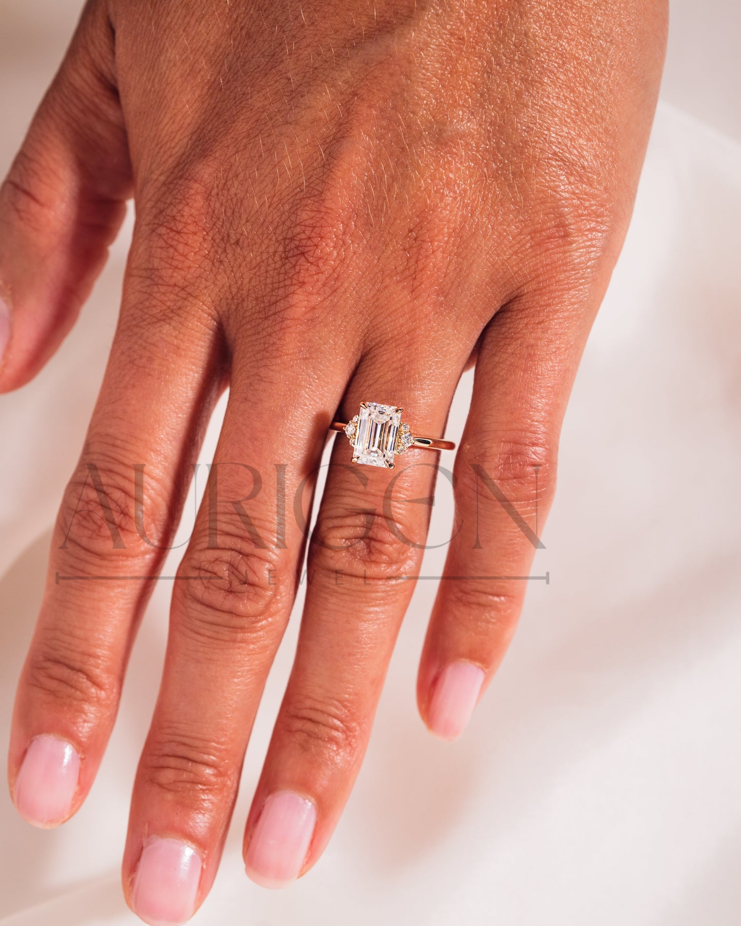 2.5 Ct Emerald Cut Moissanite Engagement Ring in 14K Solid Gold Cluster Diamond Wedding Ring