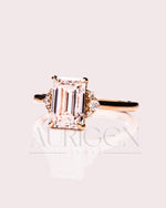 2.5 Ct Emerald Cut Moissanite Engagement Ring in 14K Solid Gold Cluster Diamond Wedding Ring