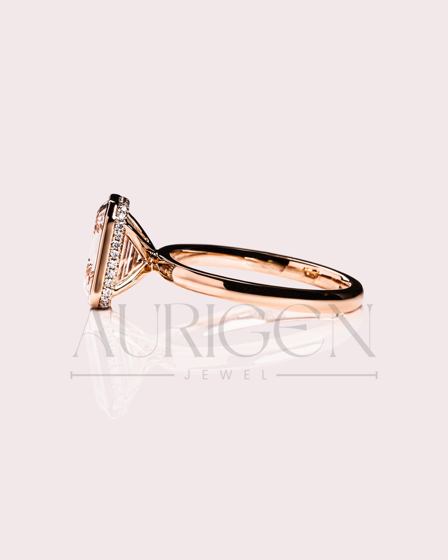 Modern Emerald Cut Moissanite and Lab Grown Diamond Bezel Set Ring
