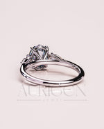 Oval & Pear Cut Moissanite and Leb Grown Three-Stone Ring in 14k White Gold
