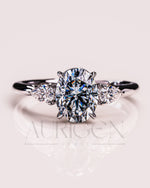 Oval & Pear Cut Moissanite and Leb Grown Three-Stone Ring in 14k White Gold