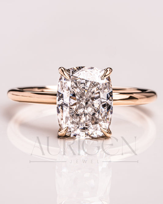 Cushion Cut Moissanite & Leb Grown Engagement Ring in 14k Solid Gold