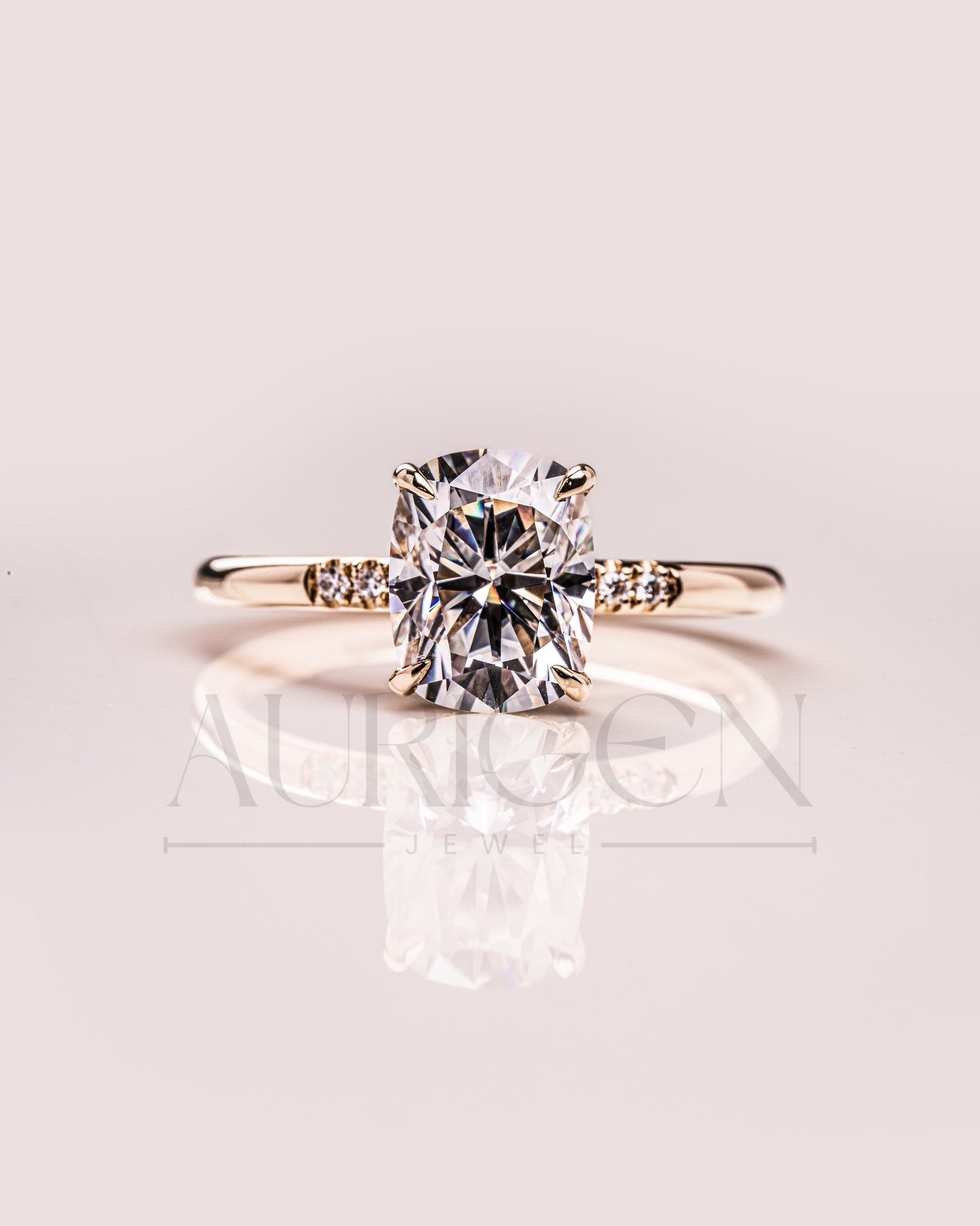 Cushion Brilliant Leb Diamond & Moissanite Diamond Engagement Ring Halo With Side Stone Engagement Ring