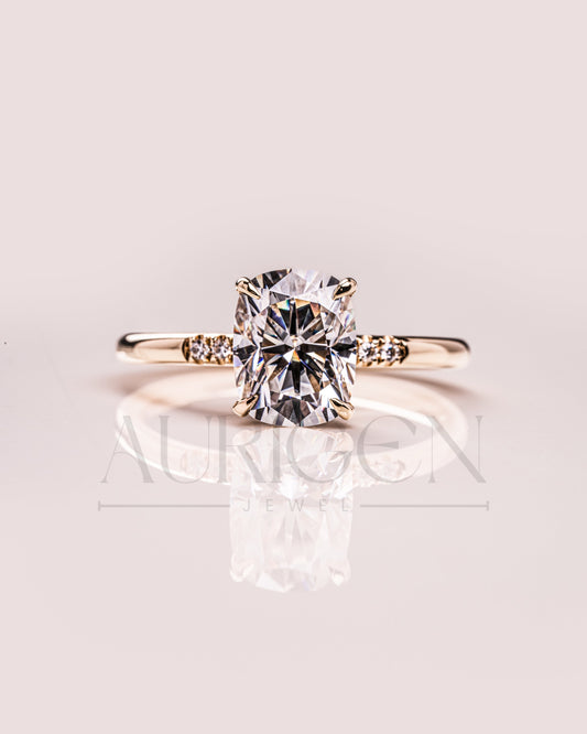 Cushion Brilliant Leb Diamond & Moissanite Diamond Engagement Ring Halo With Side Stone Engagement Ring