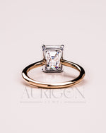 Unique Two-Tone Emerald Cut Moissanite and Lab Grown Diamond Ring