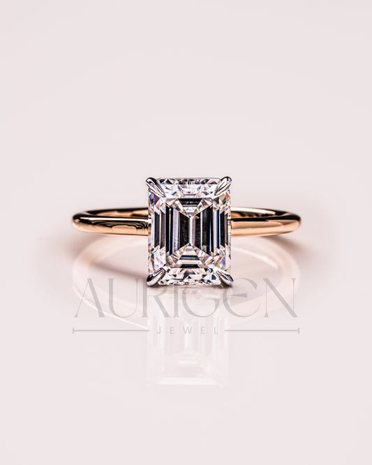 Unique Two-Tone Emerald Cut Moissanite and Lab Grown Diamond Ring
