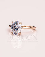 Minimalist Oval Brilliant Cut Moissanite and Leb Grown Diamond 14K Solid Gold Ring