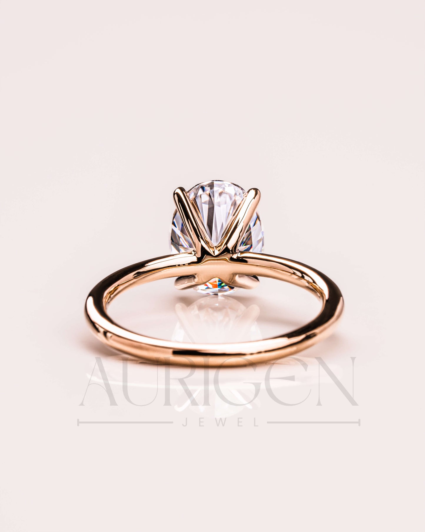 Minimalist Oval Brilliant Cut Moissanite and Leb Grown Diamond 14K Solid Gold Ring