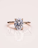 Minimalist Oval Brilliant Cut Moissanite and Leb Grown Diamond 14K Solid Gold Ring