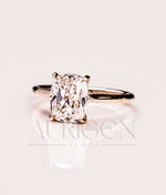 Elongated Cushion Cut Moissanite and Leb Grown Engagement Ring With Hidden Diamond