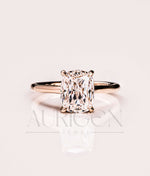 Elongated Cushion Cut Moissanite and Leb Grown Engagement Ring With Hidden Diamond
