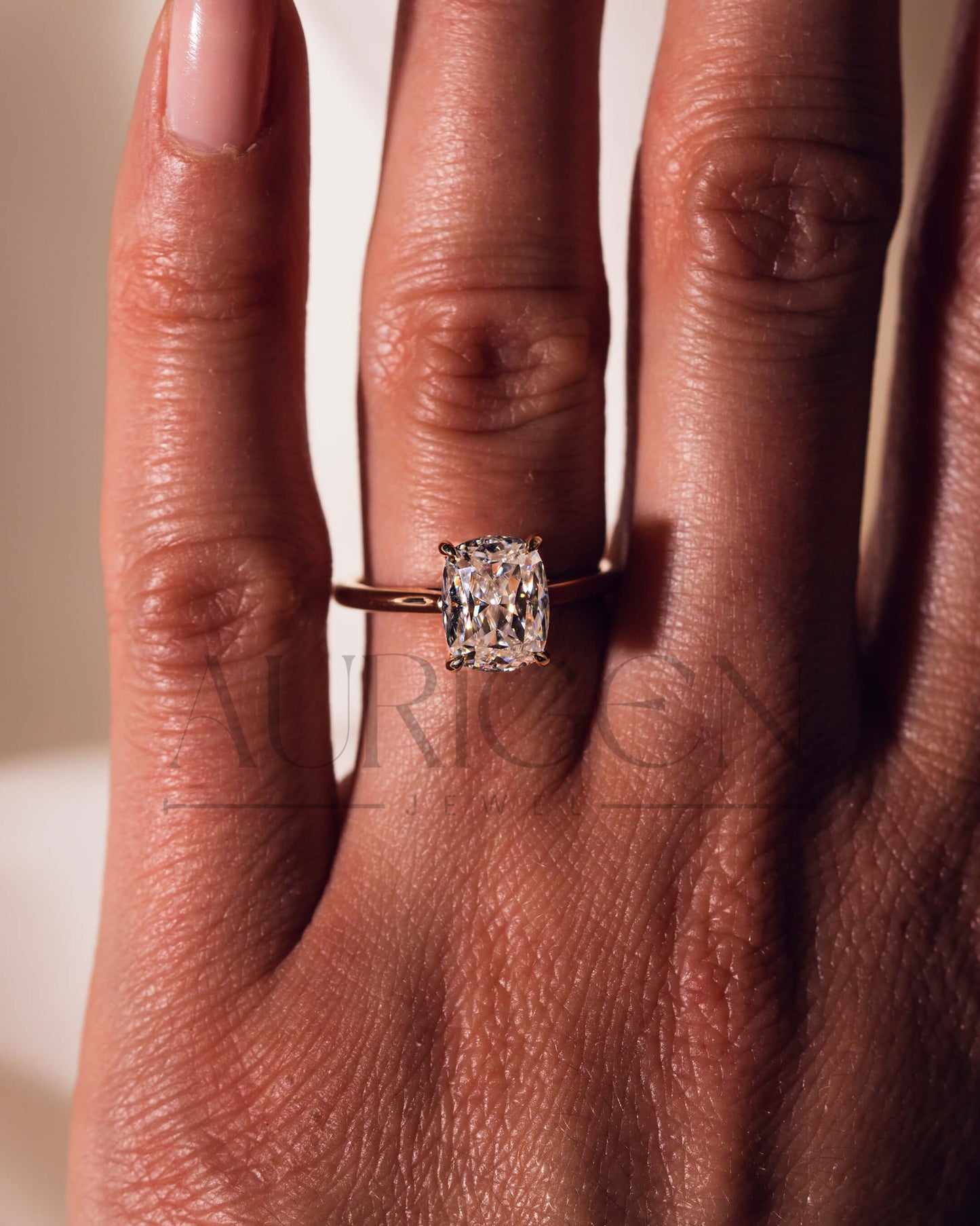 Elongated Cushion Cut Moissanite and Leb Grown Engagement Ring With Hidden Diamond