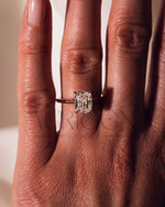 Elongated Cushion Cut Moissanite and Leb Grown Engagement Ring With Hidden Diamond