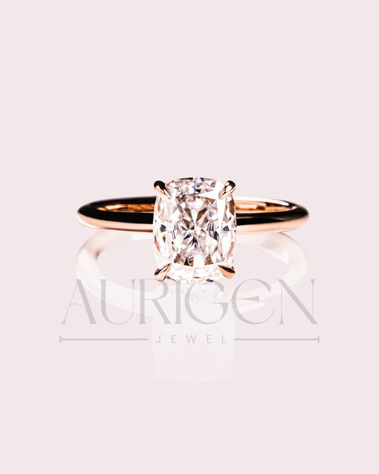 Elongated Cushion Cut Moissanite and Lab Grown Diamond Ring