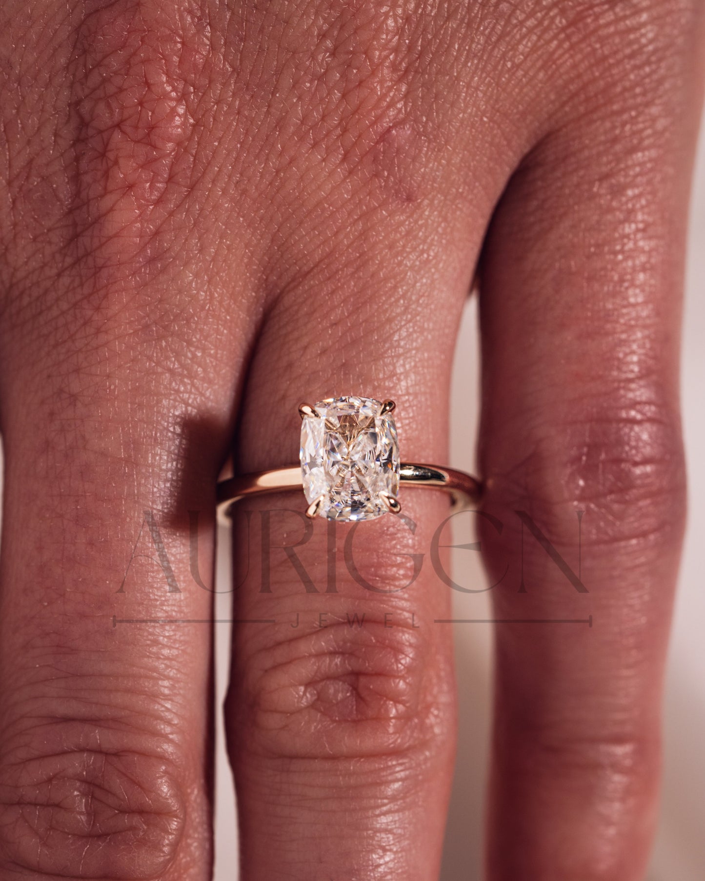 Elongated Cushion Cut Moissanite and Lab Grown Diamond Ring
