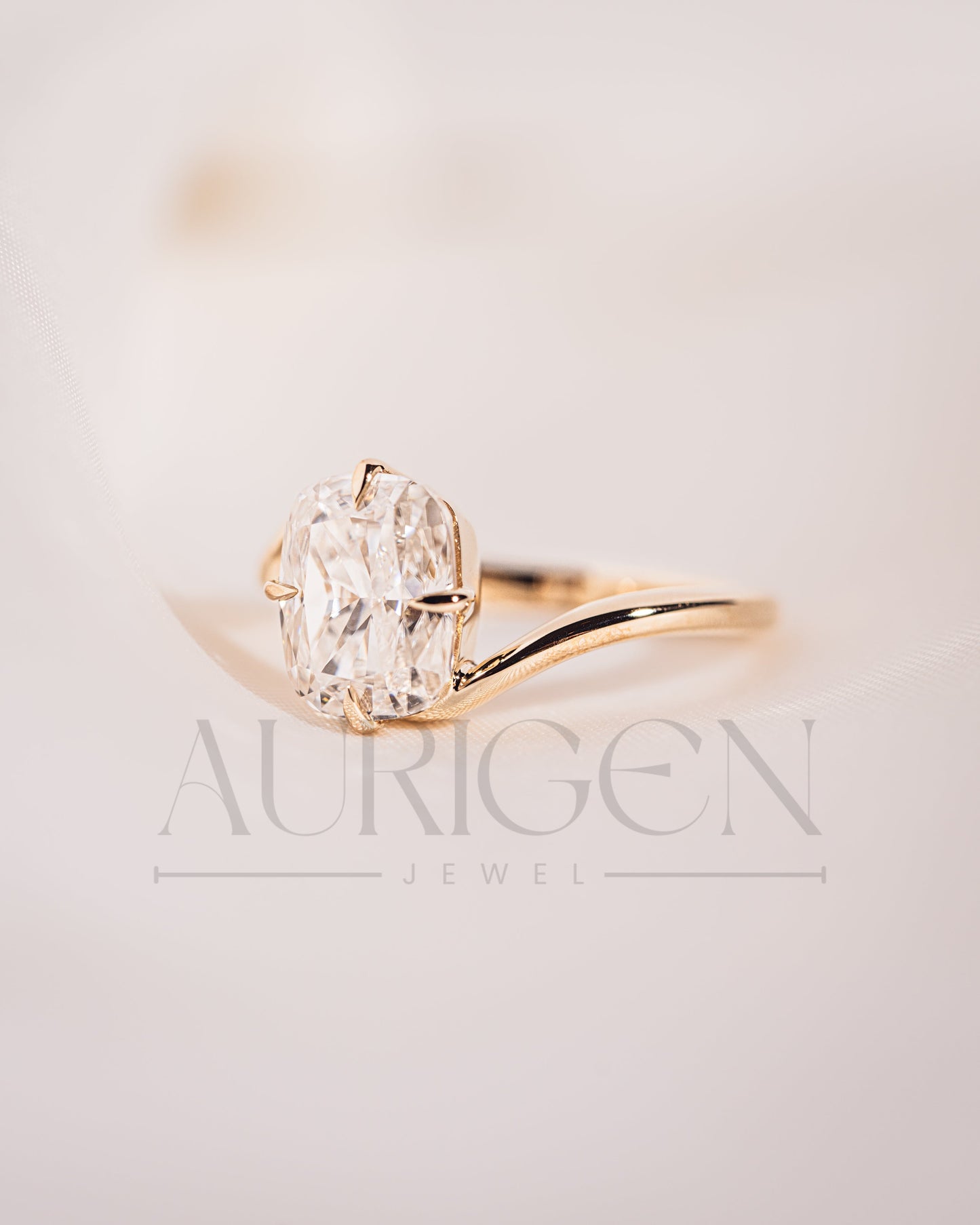 Unique Compass 4 Prong Set Elongated Cushion Cut Moissanite and Lab Grown Diamond Ring
