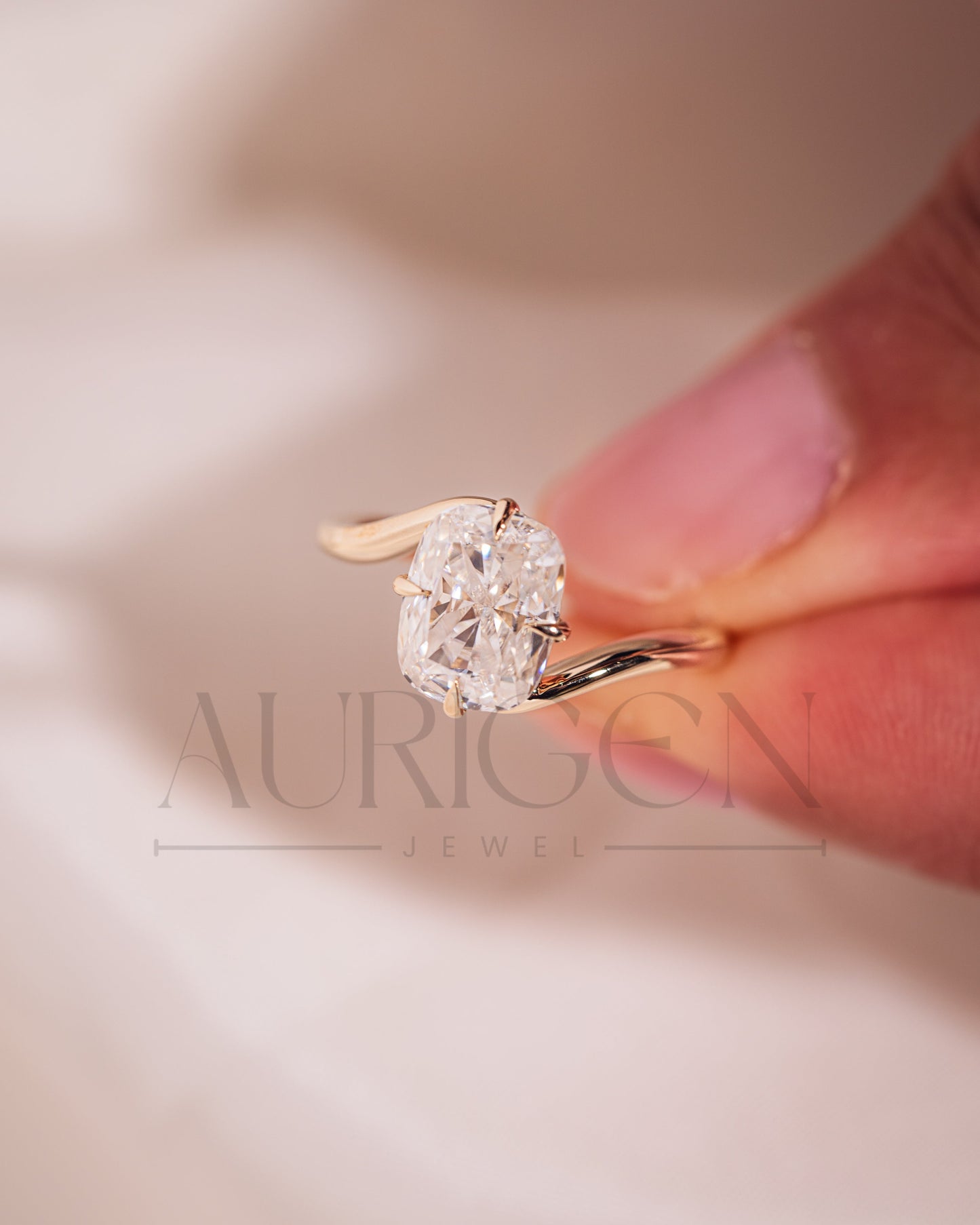 Unique Compass 4 Prong Set Elongated Cushion Cut Moissanite and Lab Grown Diamond Ring