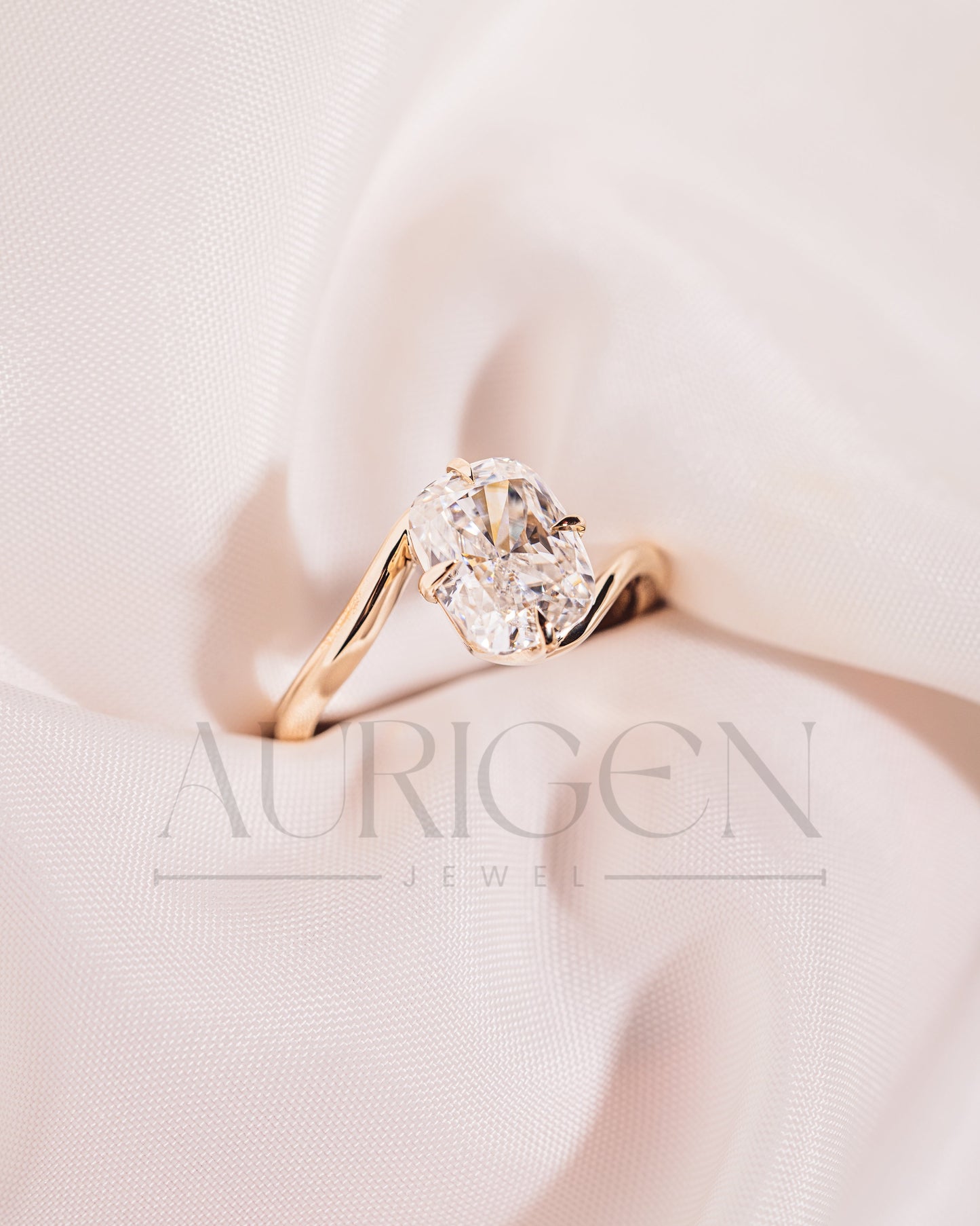 Unique Compass 4 Prong Set Elongated Cushion Cut Moissanite and Lab Grown Diamond Ring