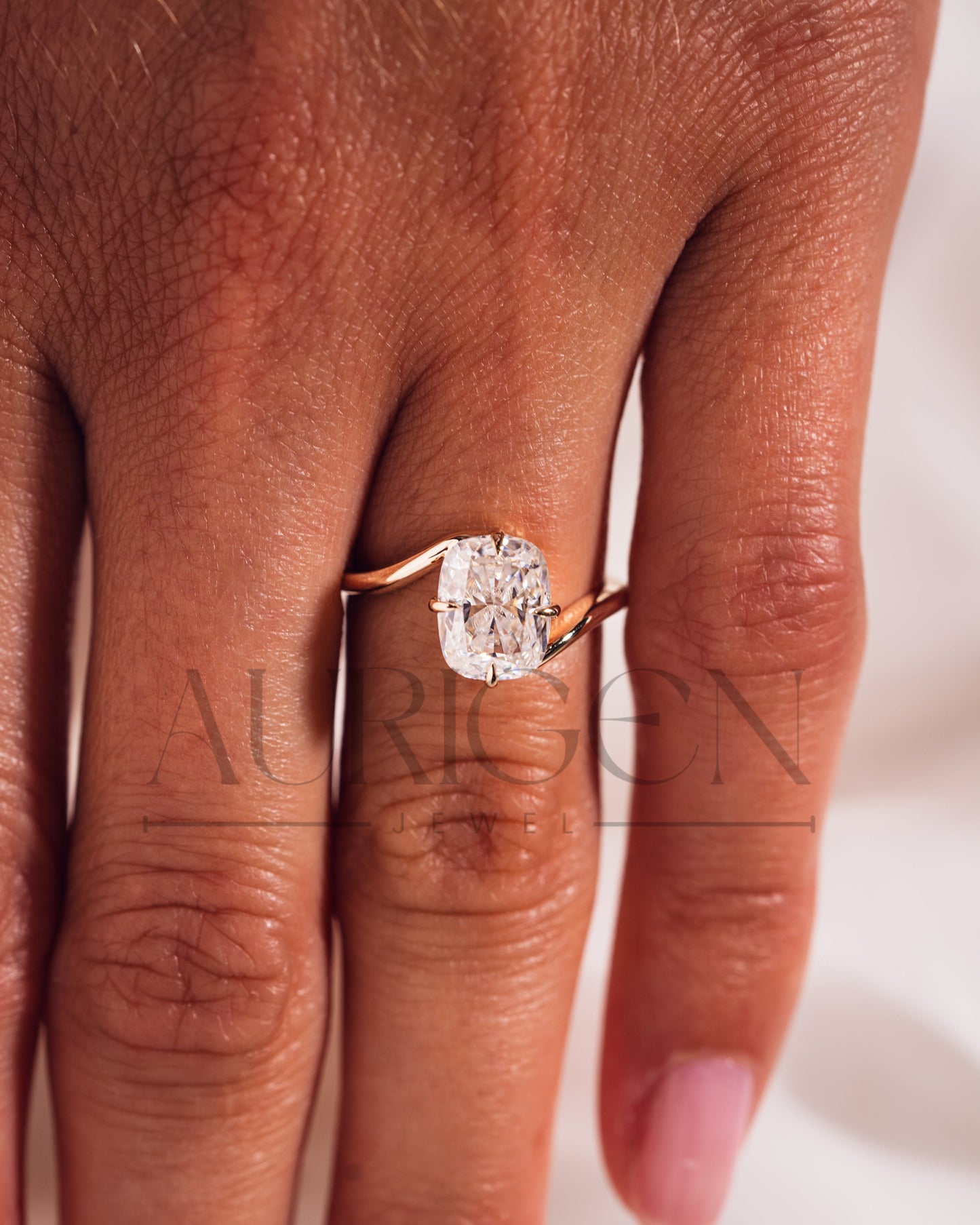 Unique Compass 4 Prong Set Elongated Cushion Cut Moissanite and Lab Grown Diamond Ring