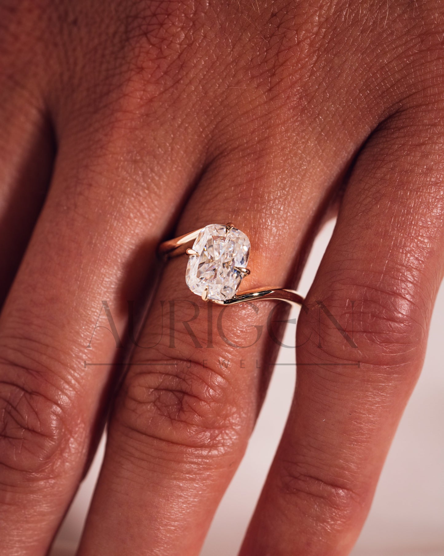 Unique Compass 4 Prong Set Elongated Cushion Cut Moissanite and Lab Grown Diamond Ring