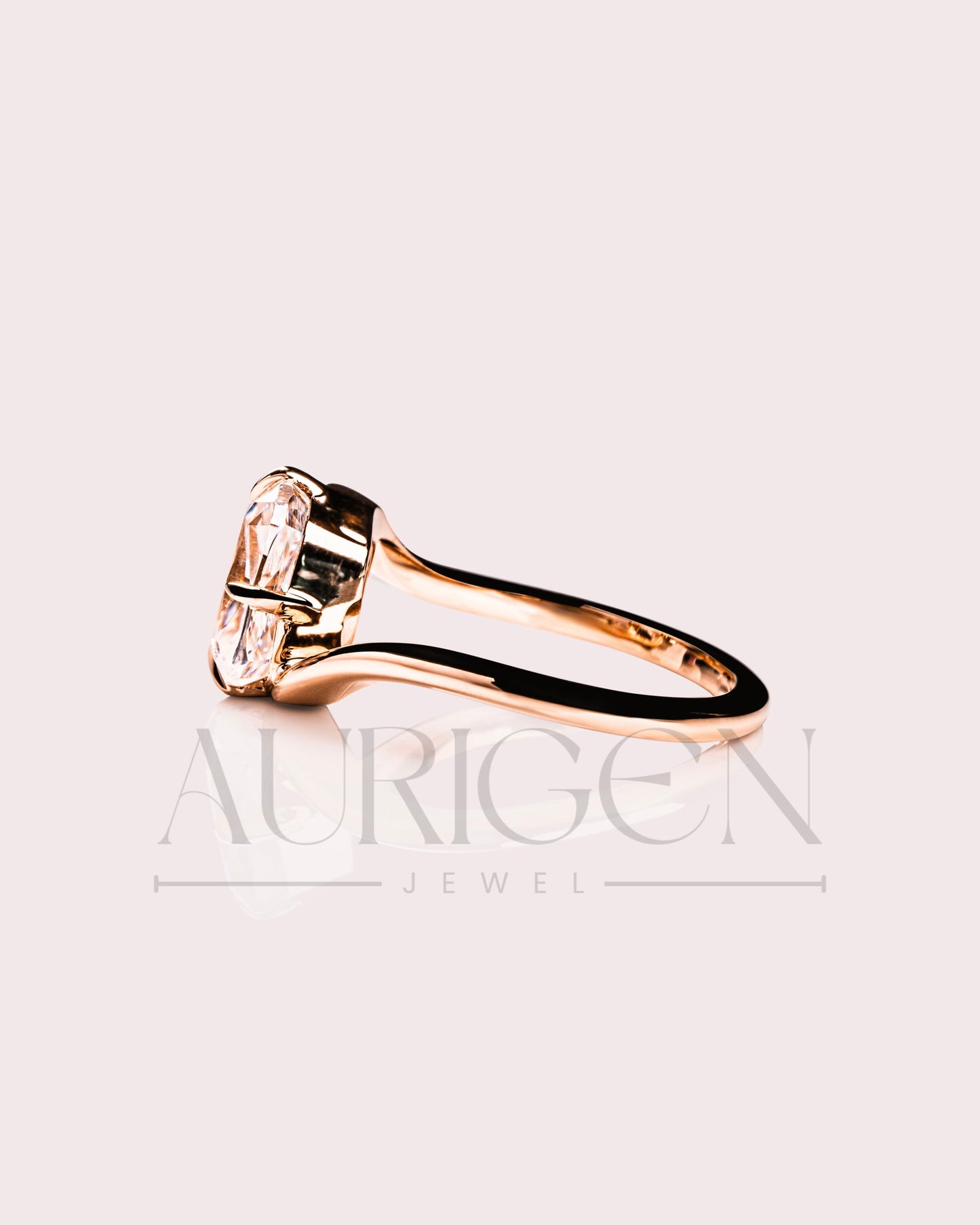 Unique Compass 4 Prong Set Elongated Cushion Cut Moissanite and Lab Grown Diamond Ring