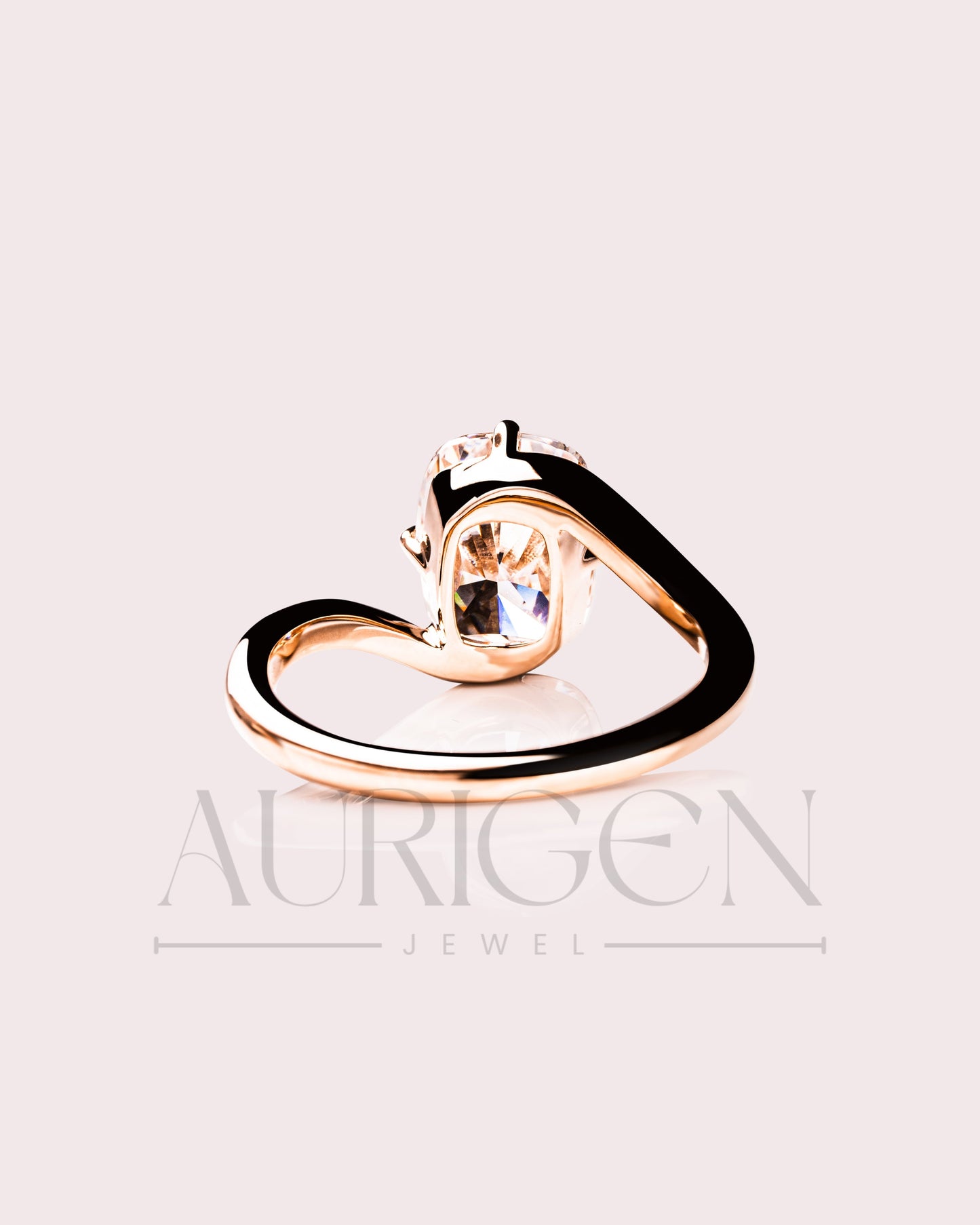 Unique Compass 4 Prong Set Elongated Cushion Cut Moissanite and Lab Grown Diamond Ring