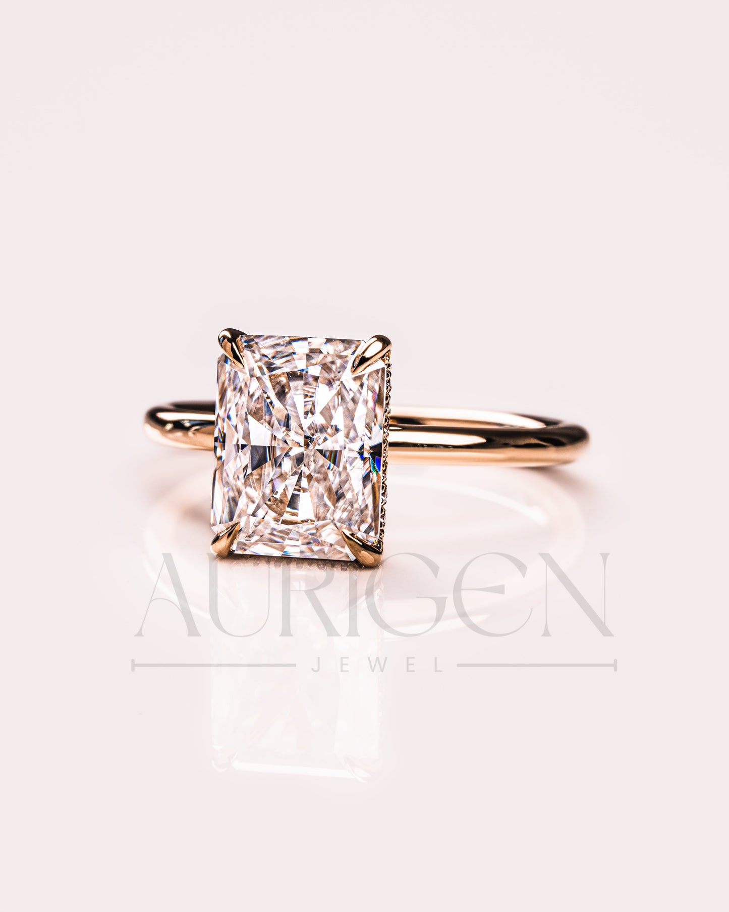 2.5 Ct Luxury Crushed Ice Radiant Solitaire Ring Hidden Halo Diamond Gold Engagement Ring