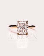 2.5 Ct Luxury Crushed Ice Radiant Solitaire Ring Hidden Halo Diamond Gold Engagement Ring