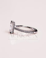 Emerald Cut Moissanite and Lab Grown Diamond Ring with Pave in 14K Solid Gold