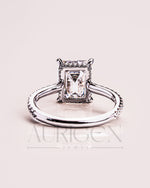 Emerald Cut Moissanite and Lab Grown Diamond Ring with Pave in 14K Solid Gold