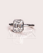 Bezel Setting Minimalist Emerald Cut Diamond Ring 14K White Gold Solitaire Ring