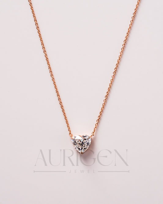 Romantic Rose Gold Heart Cut Lab Grown and Moissanite Diamond Necklace