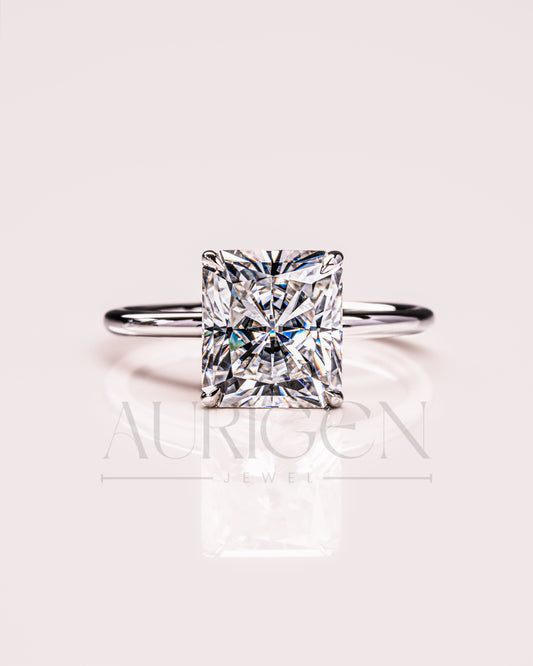 Radiant Cut Lab Grown and Moissanite Diamond Ring in 14K Solid Gold