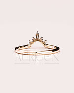 14K Solid Gold Chevron Wedding Band with Marquise & Round Moissanite and Leb Diamond