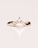 14K Solid Gold Chevron Wedding Band with Marquise & Round Moissanite and Leb Diamond