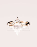 14K Solid Gold Chevron Wedding Band with Marquise & Round Moissanite and Leb Diamond