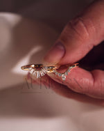 14K Solid Gold Chevron Wedding Band with Marquise & Round Moissanite and Leb Diamond