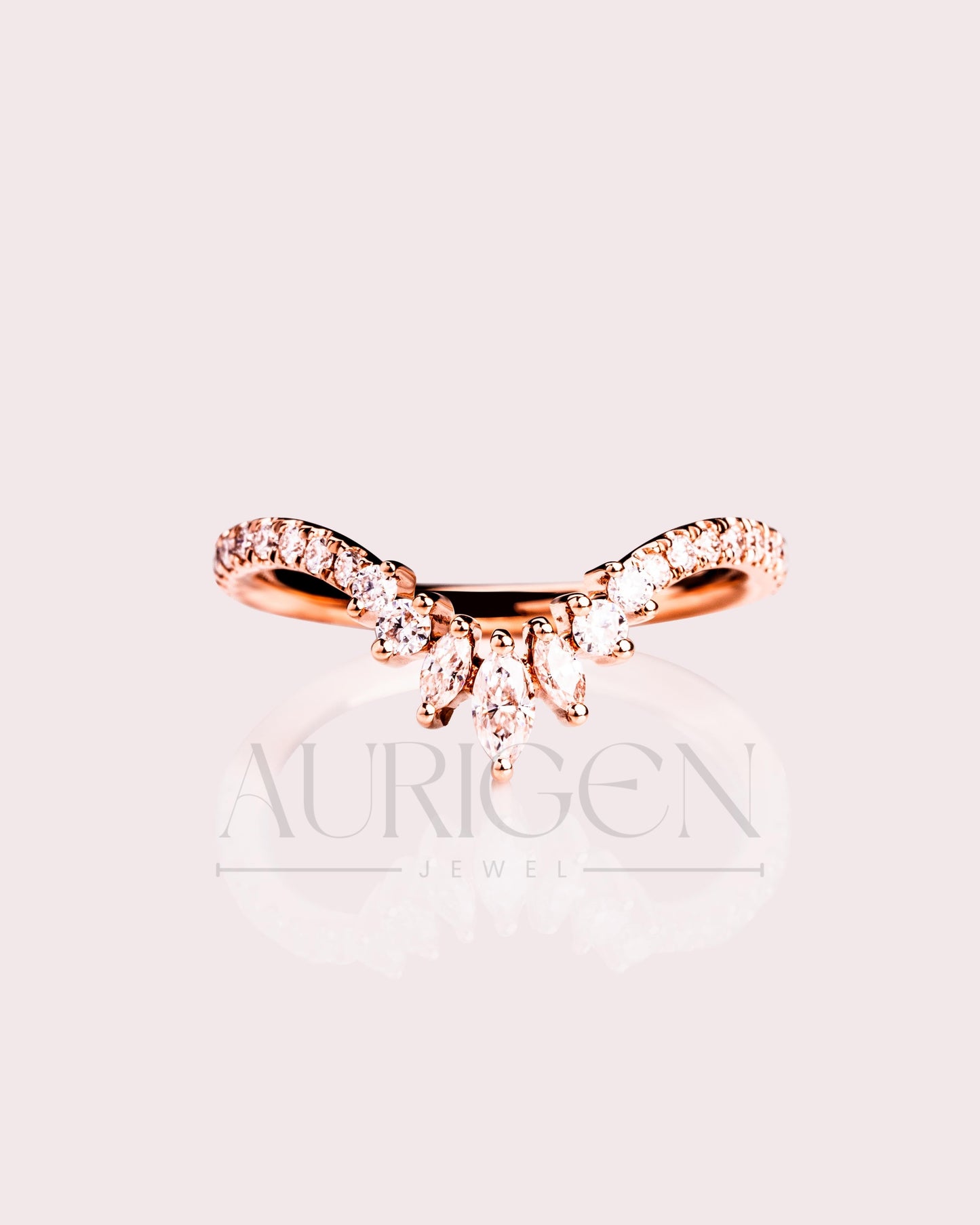 18K Rose Gold Marquise & Round Moissanite and Leb Diamond Full Eternity Curved Band