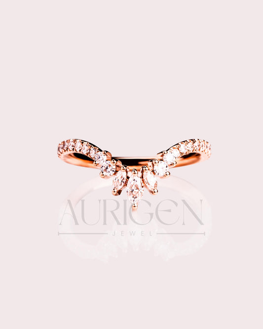 18K Rose Gold Marquise & Round Moissanite and Leb Diamond Full Eternity Curved Band